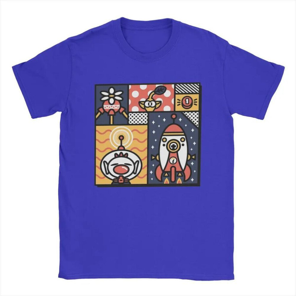 (blue, XXXXXL) Humor Pikmin T-Shirt for Men O Neck Cotton T Shirts Short Sleeve Tee Shirt 4XL 5XL Clothes