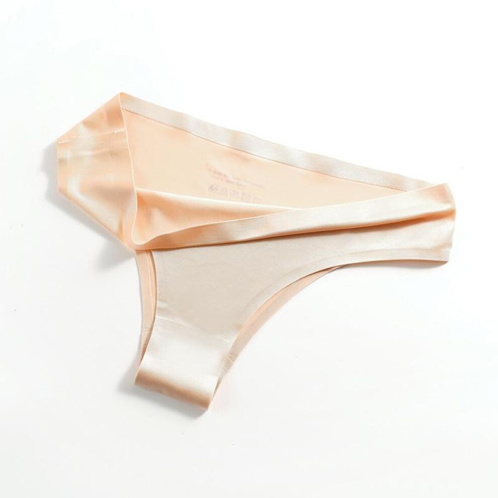 (beige, XXXXL) M-xxxxl Plus Size Seamless Panties Women's Ultra-thin G-string Thongs Low Rise Lingerie Ice Silk Briefs