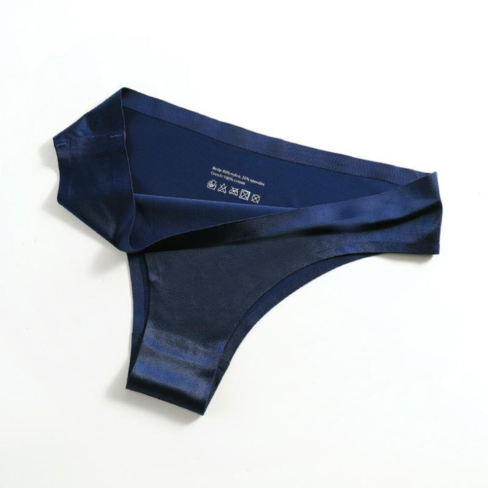(blue, L) M-xxxxl Plus Size Seamless Panties Women's Ultra-thin G-string Thongs Low Rise Lingerie Ice Silk Briefs