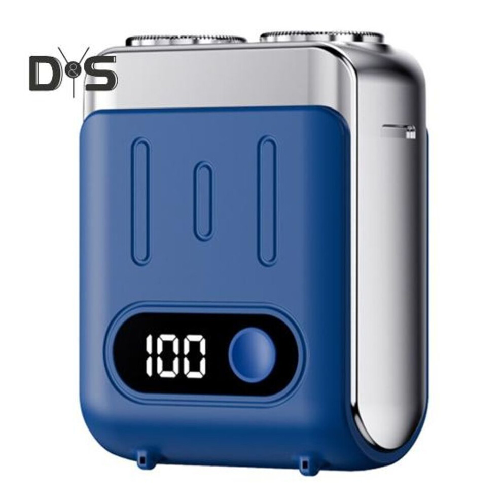(blue) Men Electric Shaver IPX7 Waterproof Mini Pocket Size Shaver USB Rechargeable Cordless Rotary Shaver High-Speed Motor LED Display Portable Shaver
