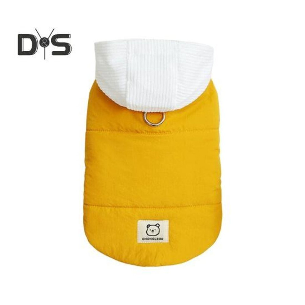 (yellow, S) Warm Fleece Dog Coat Hooded Winter Clothes Pet Thick Snow Jacket Cold Weather Outdoor Travel Apparel For Small Dogs