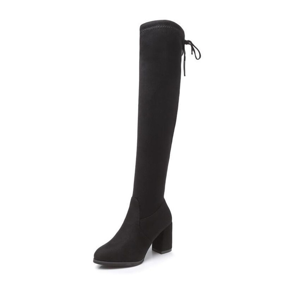 (black, 38) 2022 Winter Over-the-knee Elastic Pointed Martin Boots With Velvet And Thick High Heel