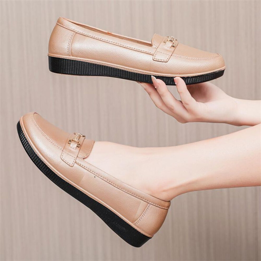 (gold, 36) Women's Black Waterproof Loafers, British Style, Pointed Toe, Formal Work Shoes for Summer 2021.