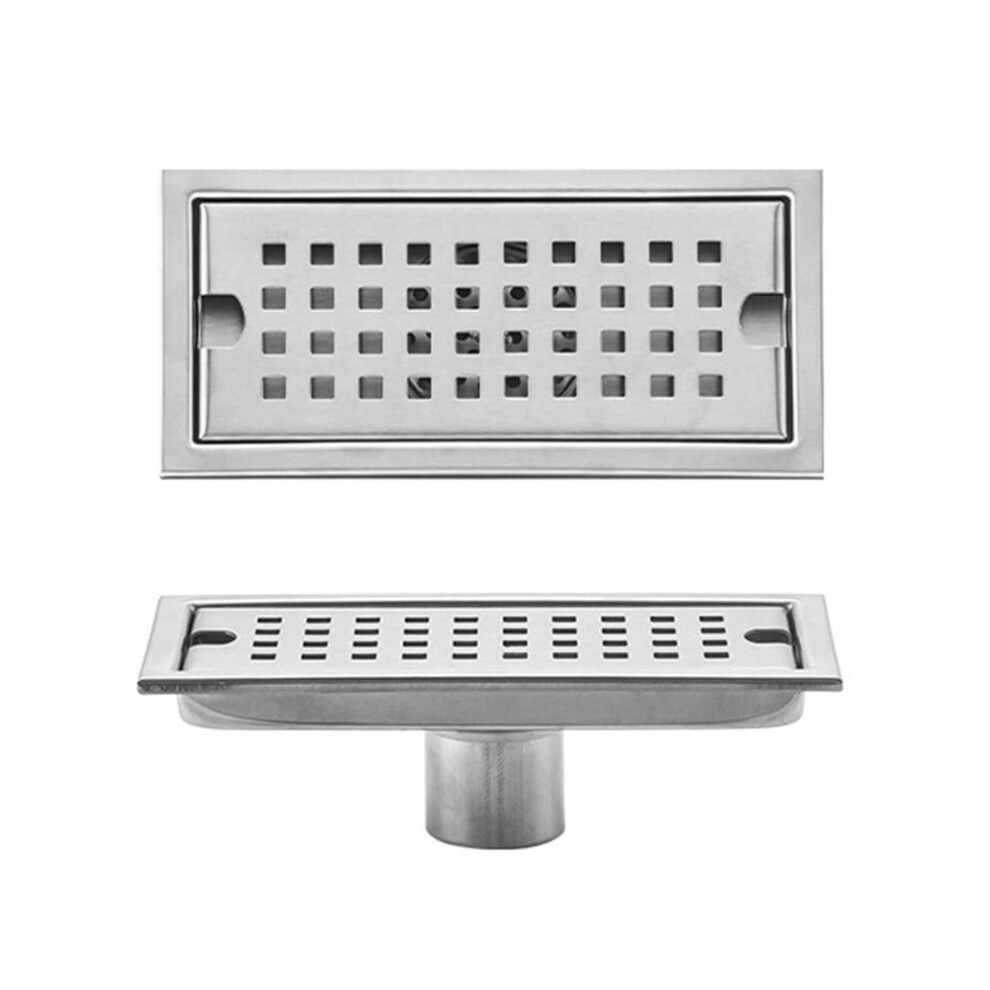 (Silver 10*20cm) Rectangle Grid Shower Floor Drain 20/30/40/50cm Sink Strainer Cover  Hardware Fitting