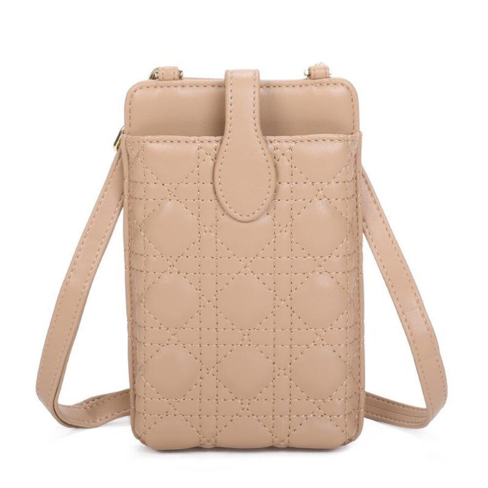 (apricot) Elegant Japanese-Korean Crossbody Phone Bag with Adjustable Strap and Embroidered Design