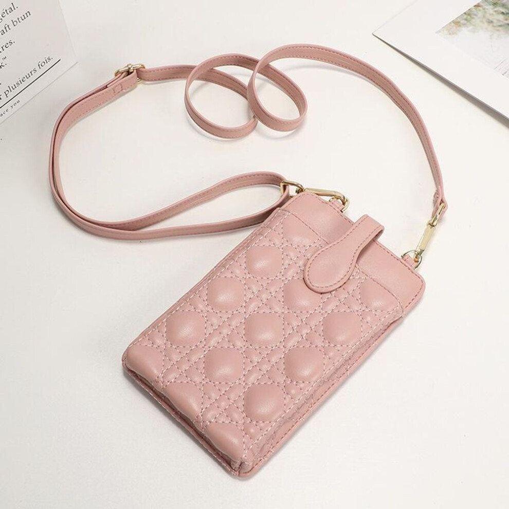 (pink) Elegant Japanese-Korean Crossbody Phone Bag with Adjustable Strap and Embroidered Design
