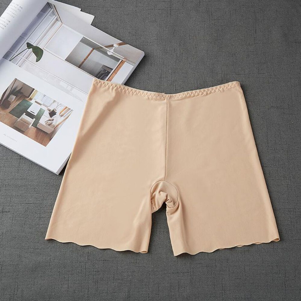 (beige, M) Women Ice Silk Boxer Shorts Girls Safety Briefs Boyshort Underwear Tights Thin Lingerie Short Pants Summer