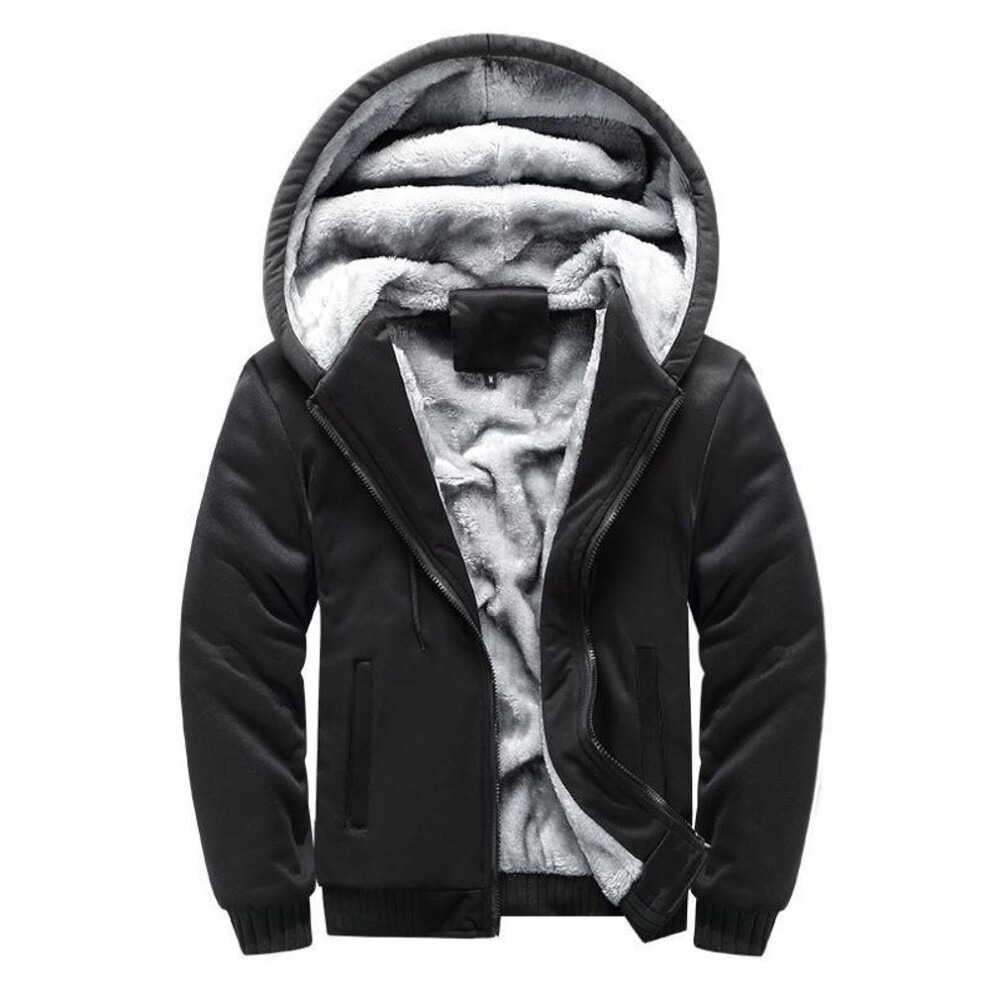 (pure,black, 3XL) Men's European Large Camo Patchwork Hooded Cardigan Sweatshirt - Autumn/Winter Velvet Thick Jacket