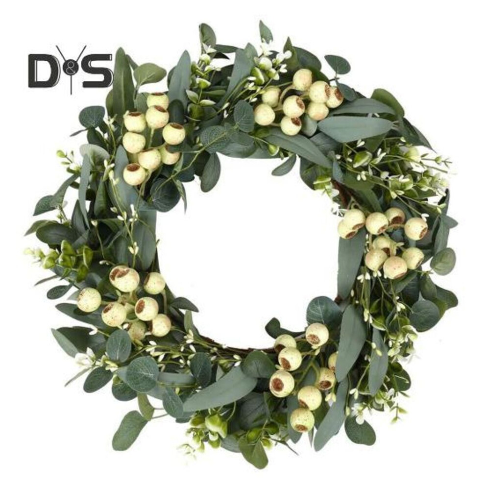(as the picture, C) Faux Eucalyptus Leaf Wreath Artificial Green Leaves Wreath With Berry Indoor Outdoor Simulated Eucalyptus Wreath For Home Porch Wall Door Decor