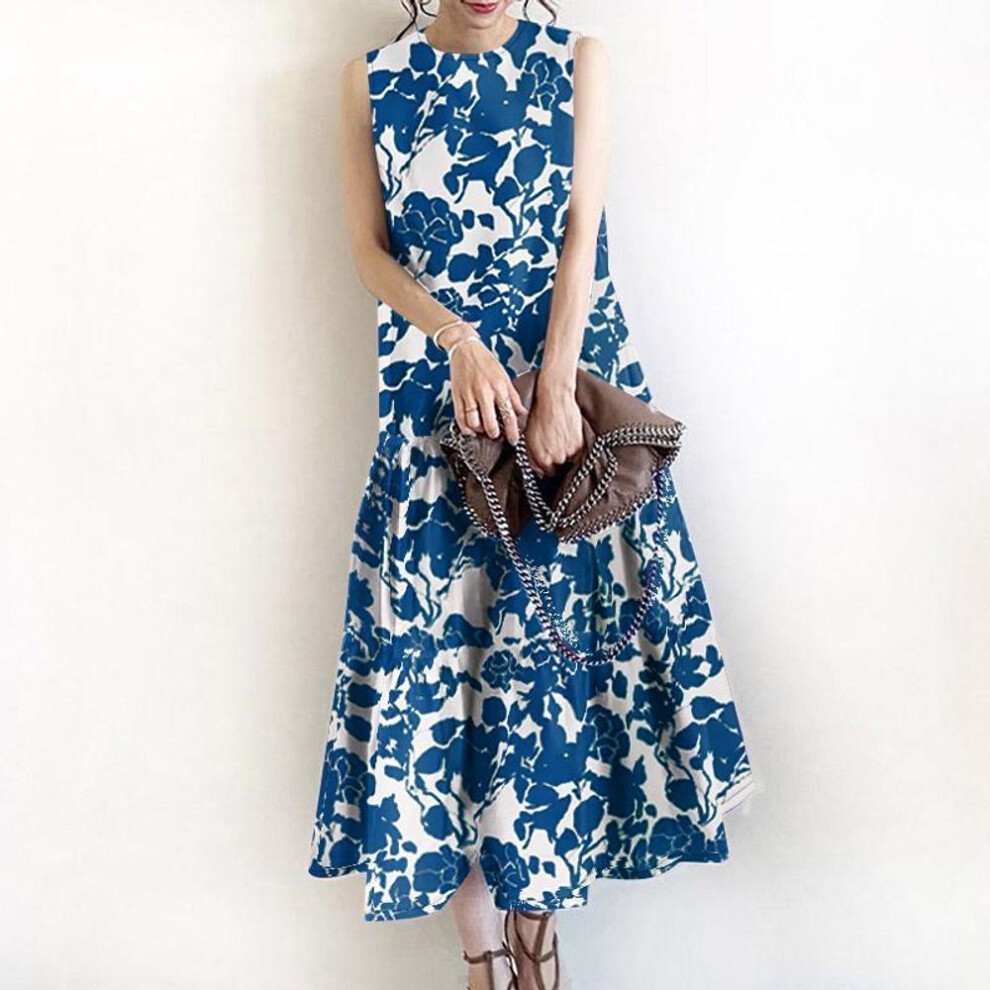 (blue, XL) Zanzea Women Casual O-neck Sleeveless Summer Print Tank Dress