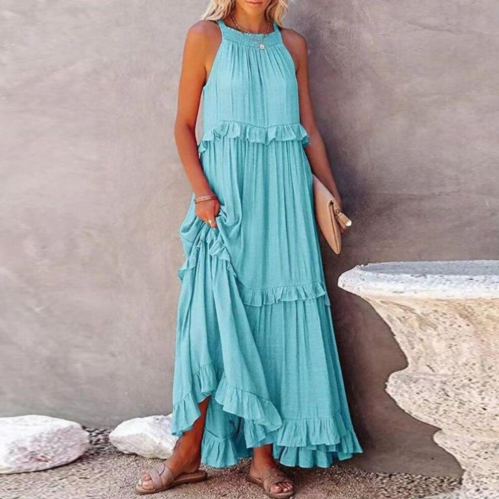 (light blue, M) Summer Women's Ruffles Party Long Dresses for Women Costume Sexy Sleeveless Maxi Dress Dance Wear A-Line Boho Holiday Dress
