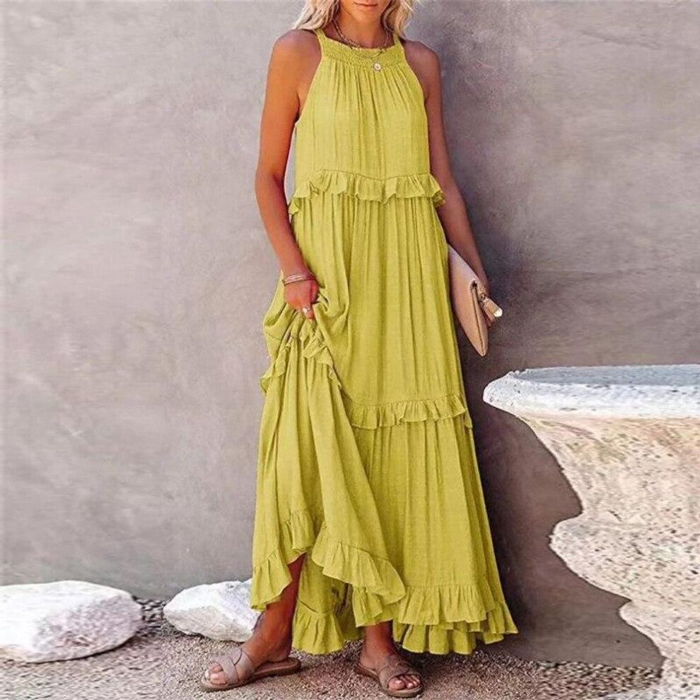 (yellow, XS) Summer Women's Ruffles Party Long Dresses For Women Costume Sexy Sleeveless Maxi Dress Dance Wear A-line Boho Holiday Dress