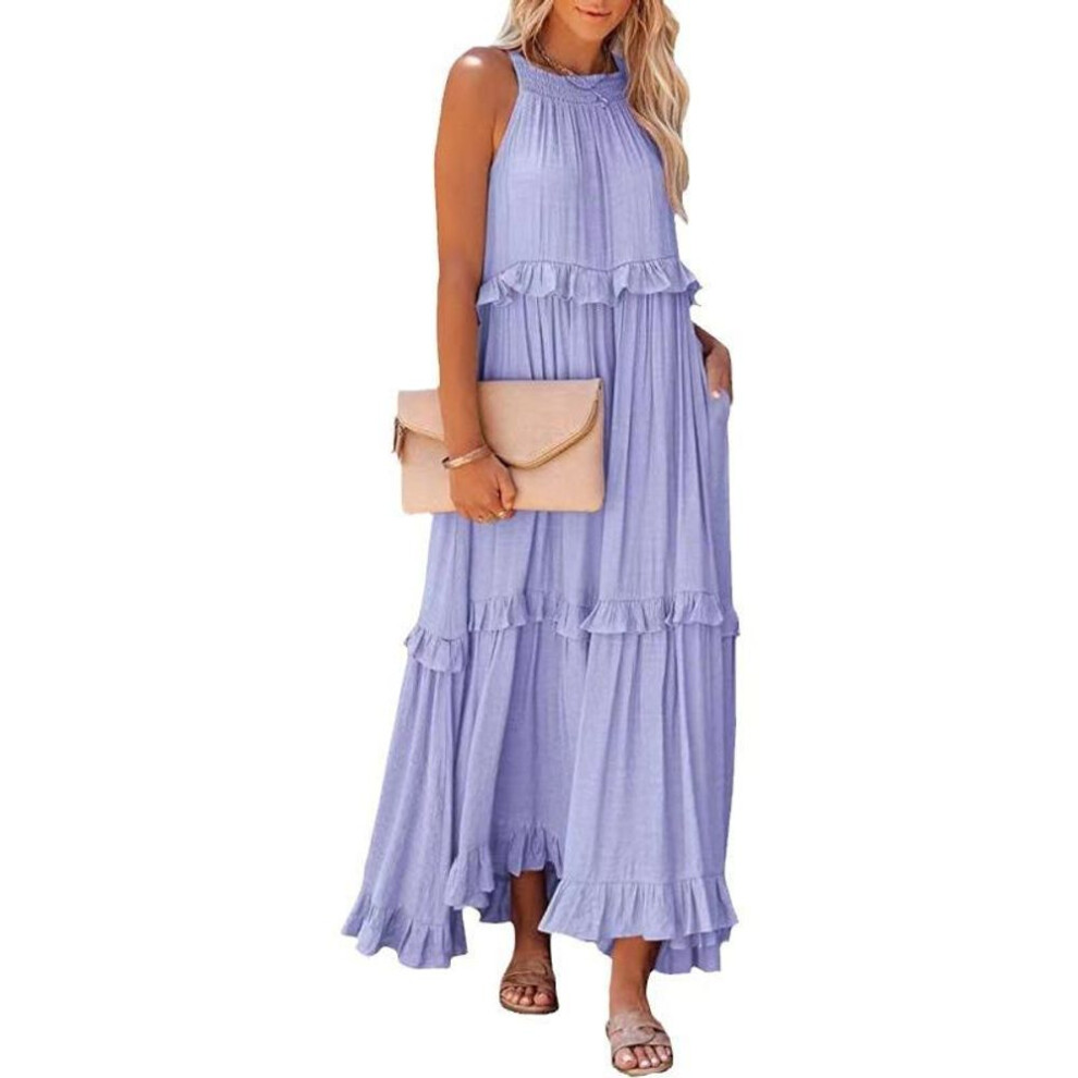 (light purple, XXL) Summer Women's Ruffles Party Long Dresses for Women Costume Sexy Sleeveless Maxi Dress Dance Wear A-Line Boho Holiday Dress
