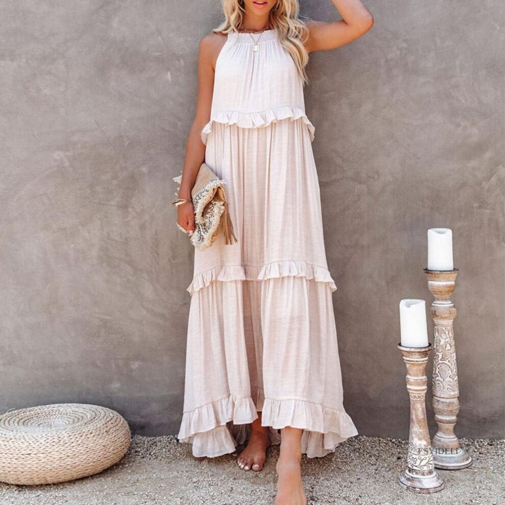(apricot, XL) Summer Women's Ruffles Party Long Dresses for Women Costume Sexy Sleeveless Maxi Dress Dance Wear A-Line Boho Holiday Dress