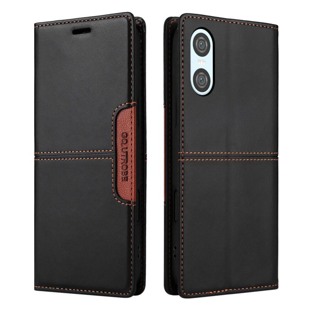 (, Sony Xperia 1 Vi) Luxury Leather Case For Sony Flip Folio Rfid Blocking Wallet Kickstand Protective Cover Holster For Sony Xperia 5 Vi/Xperia Black