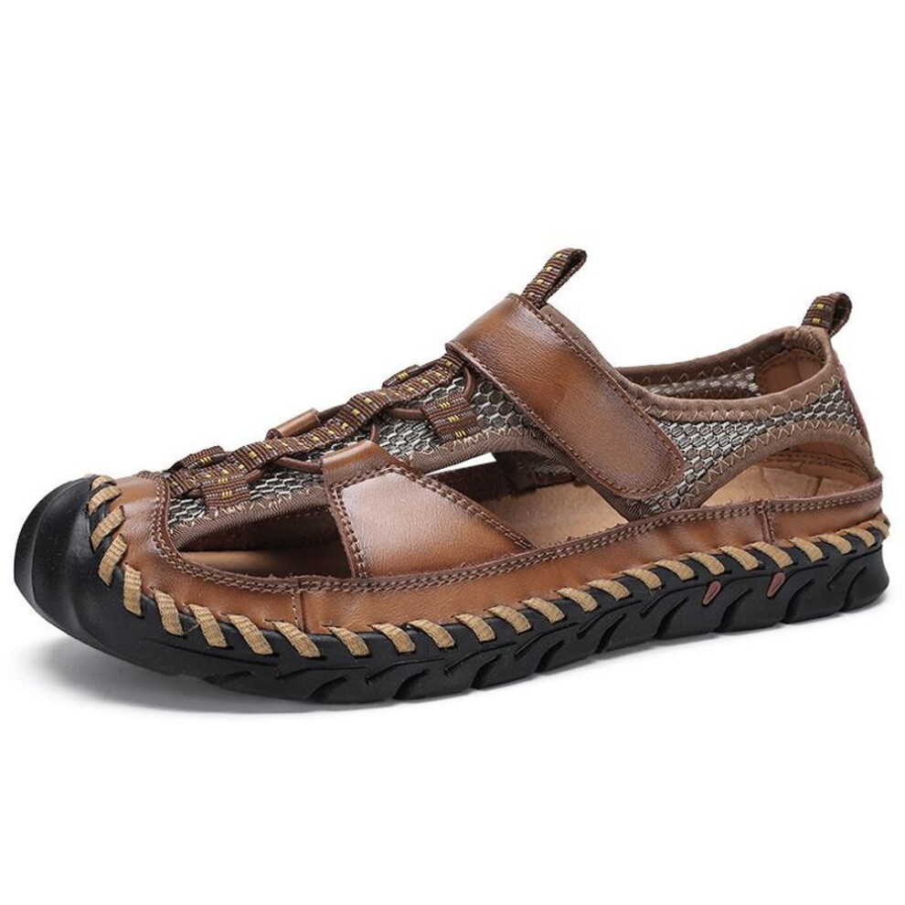 (yellow, 39) Leather Men Water Beach Sandals Summer Outdoor Casual Closed Toe Sports Sandals Non-slip Soft Hiking Wading Sneakers