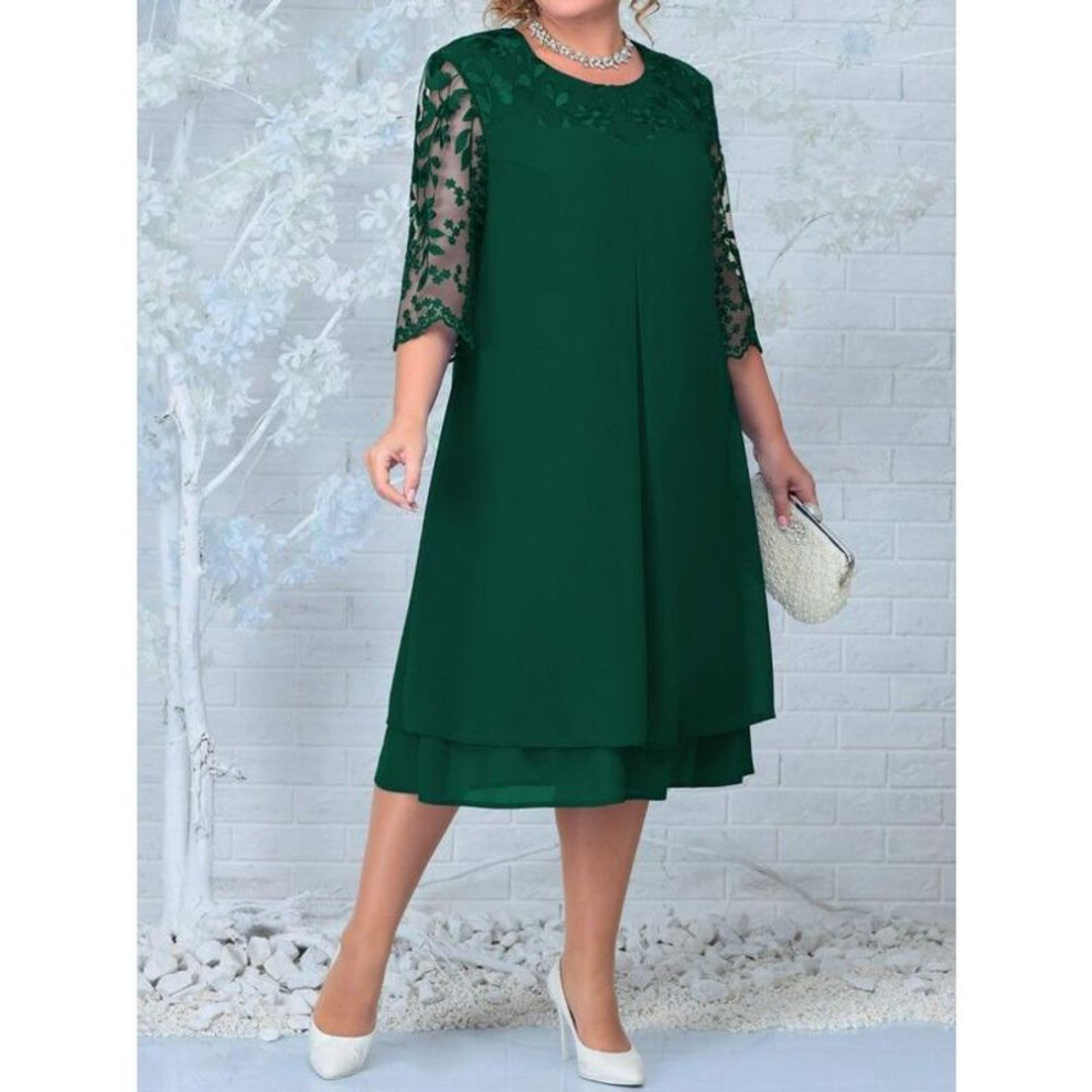 (green, XL) Plus Size Summer Dresses For Women  Embroidery Floral Patchwork Formal Dress Loose Wedding Party Banquet Prom Women Clothing