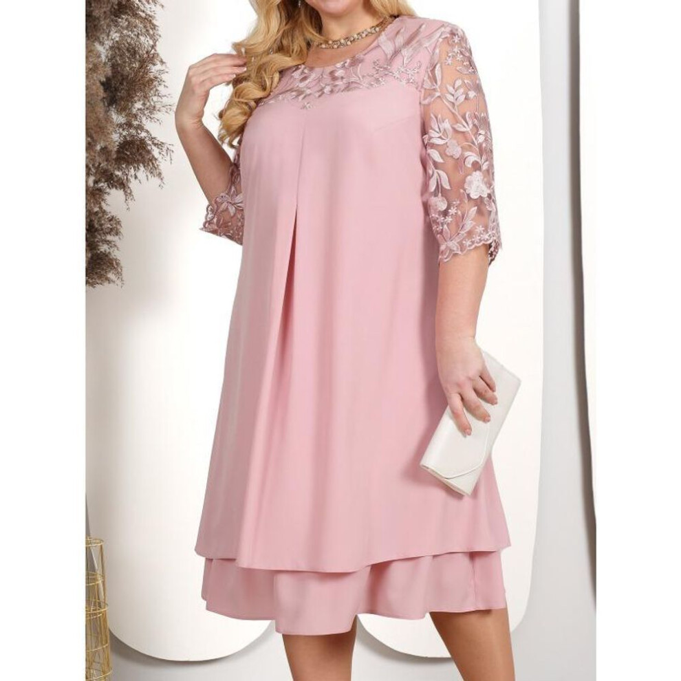 (pink, XL) Plus Size Summer Dresses For Women  Embroidery Floral Patchwork Formal Dress Loose Wedding Party Banquet Prom Women Clothing