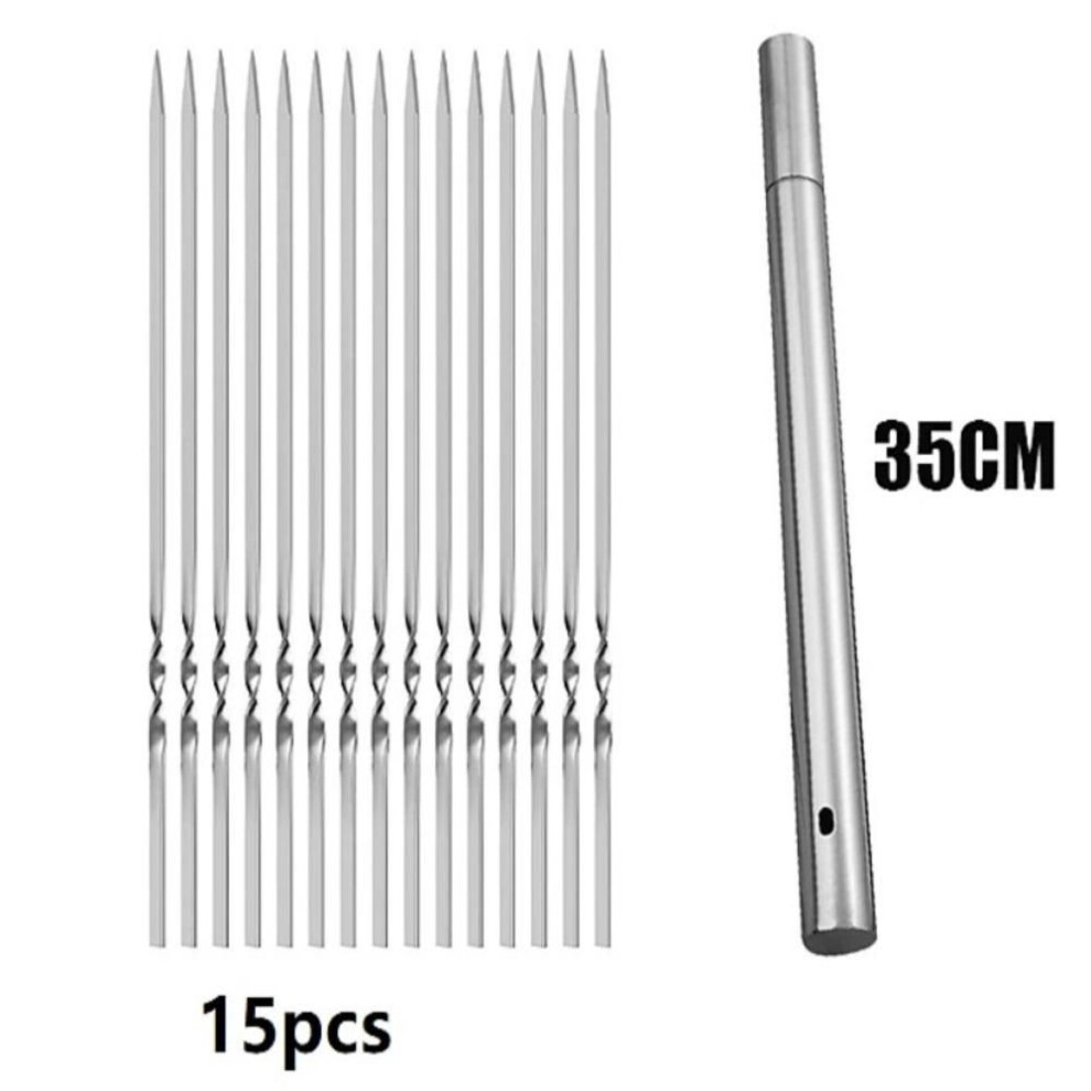 15pcs/set Flat Bbq Skewers Stainless Steel Kebab Iron Stick New Barbecue Skewer  Outdoor