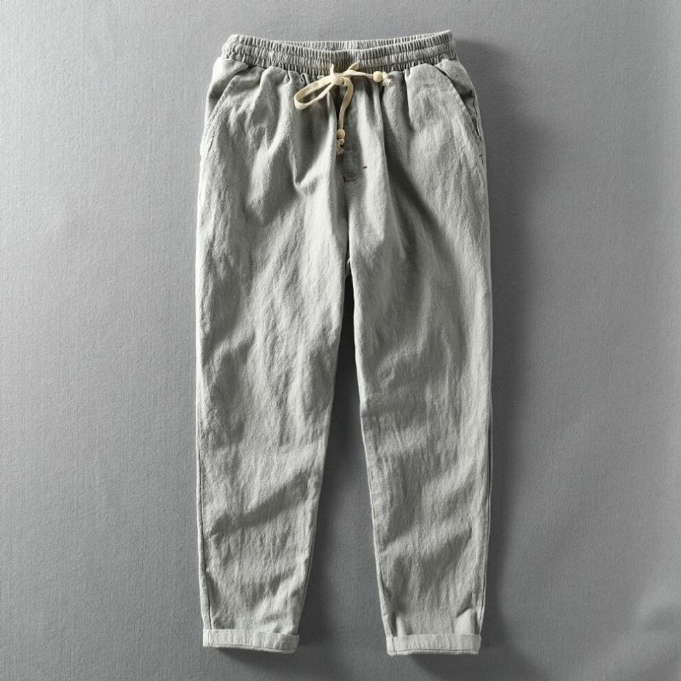 (light grey, XXXXXL) Minimalist Casual Men's Linen Pants With Loose And Breathable Drawstring Made Of Cotton And Linen Material Trendy For Young