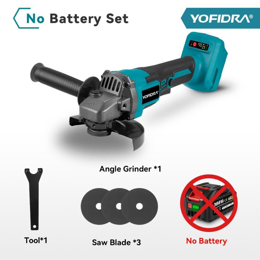 (Without Battery) Yofidra 125mm Brushless Angle Grinder 3 Gears Cordless Grinding Machine Cutting Woodworking Power Tool For Makita 18v Battery