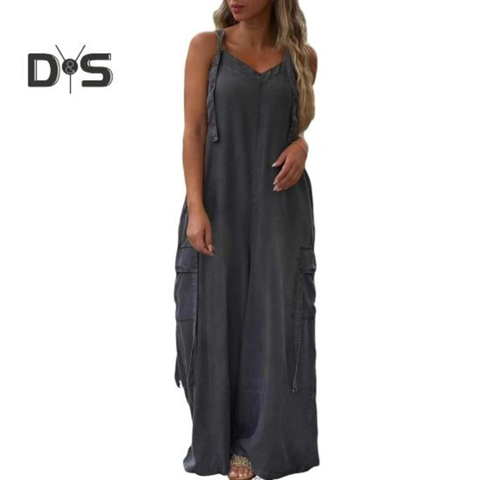 (XXL, dark gray) Women's Loose Jumpsuits Overalls Adjustable Straps Baggy Jumpsuits Casual Wide Leg Romper With Pockets Boho Flowy Palazzo Pants