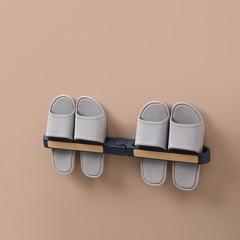 (blue) Wall-mounted Punch-free Bathroom Slipper Rack - Storage & Drain Organizer