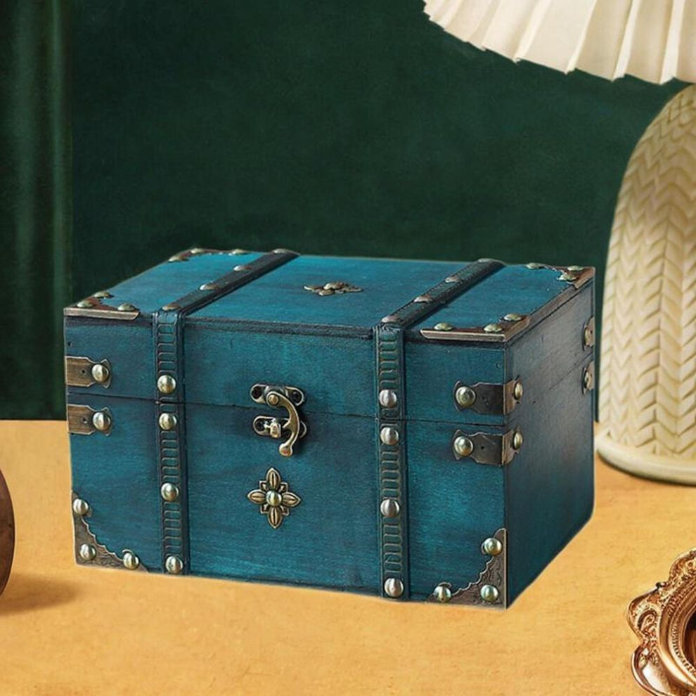 (as the picture, Green No Lock) Pirate Treasure Chest Decorative Box Wood Gift Multifunctional Keepsakes Unique Antique Design