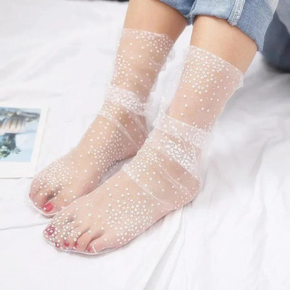 (white, One Size) Sexy Lace Mesh Fishnet Socks Mixed Fiber Transparent Stretch Elasticity Ankle Net Yarn Thin Women Cool Socks