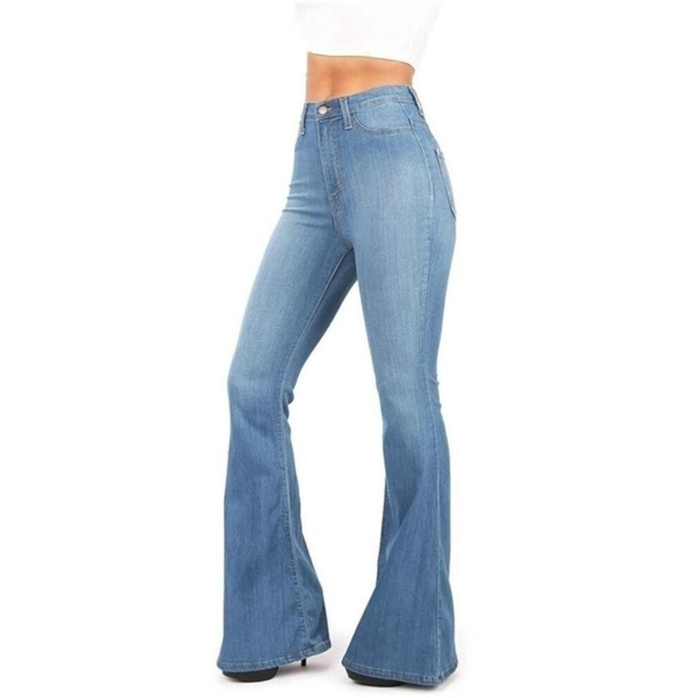 (blue, 3XL) Denim Flared Pants Women Bell Bottoms Autumn High Waist Fitted Jeans Ladies Flare Pants Wide Leg Tight Trousers
