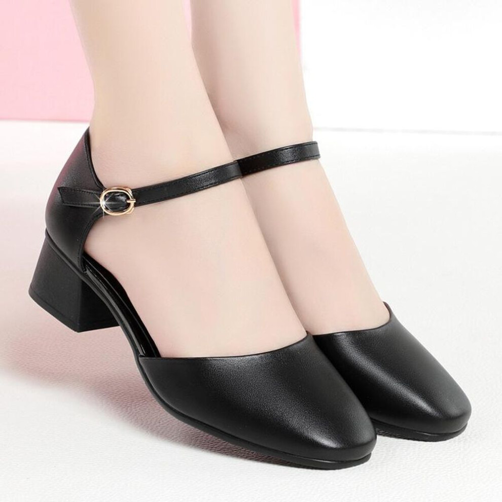 (black, 35) Summer Sandals, Closed Toe Women's Sandals, Side Hollow Low-top Women's Shoes, Solid Color Thick Heels, Comfortable Mid-heel Korean Women's Shoes