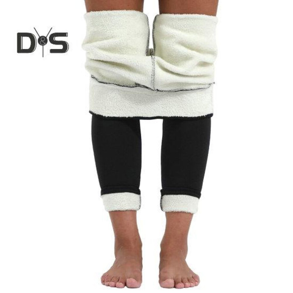 (black, M) Women Winter Leggings Thick Plush Lining Warm Elastic High Waist Skinny Compression Warm Soft Solid Color Pantyhose Underwear Yoga Homewear Pants