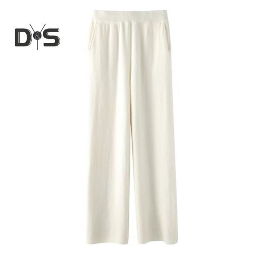 (white, S) Women Pants Elastic High Waist Loose Wide Leg Solid Color Straight Simple Style Casual Pockets Thin Soft Breathable Lady Full Length Trousers