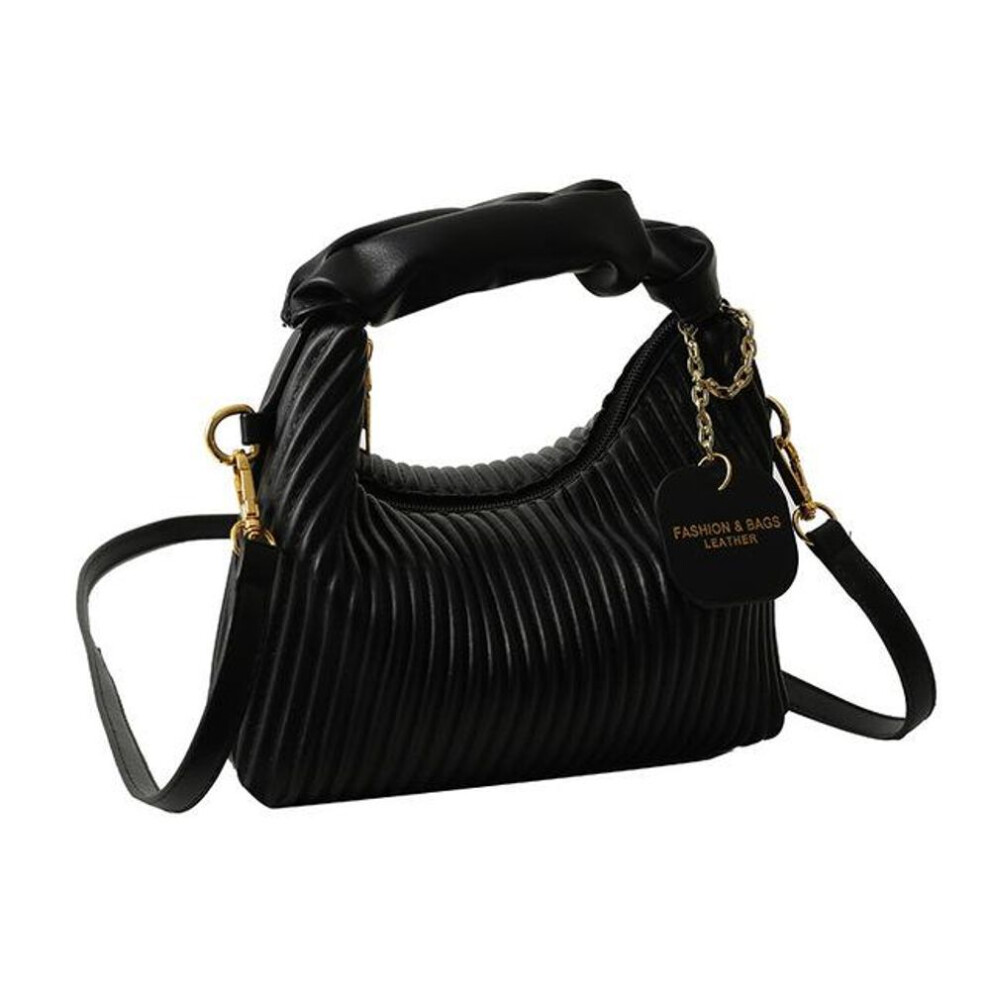 (black) Texture vertical stripe handbag Crossbody small square bag Western style women's armpit bag chic pleated design