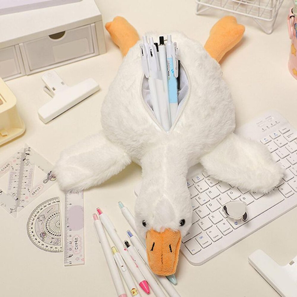 Cartoon White Goose Plush Pen Bag Funny Student Animal Pencil Cases  Stationery Storage Bag Cute Pencil Pouch Gifts