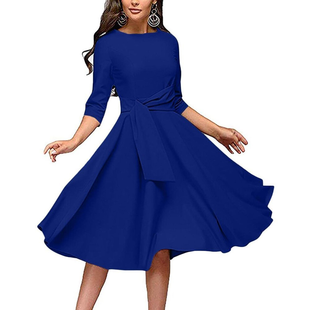 (as the picture, S) Womens Casual Temperament Fashion Solid Color Mid Waist Elegant Dress
