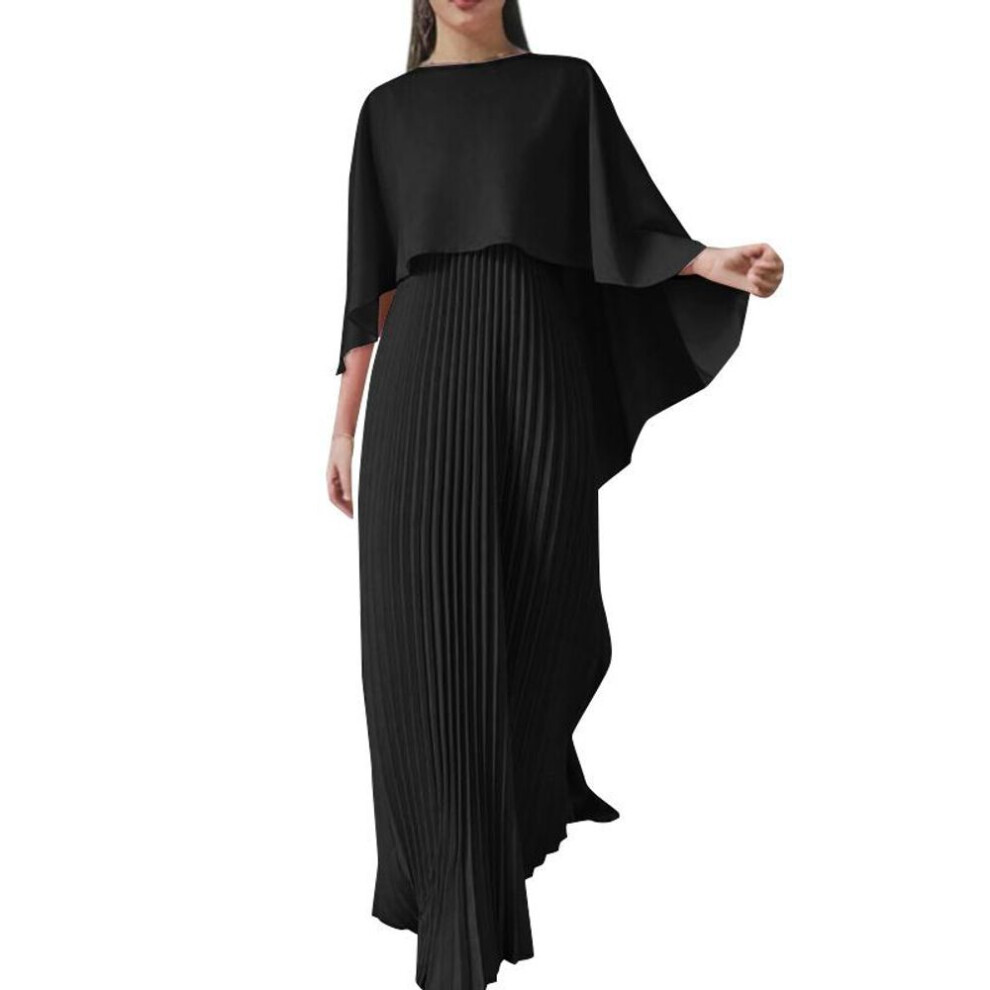 (black, XL) ZANZEA Womens Casual Fake Two Piece Long Sleeve Pleated Long Dress