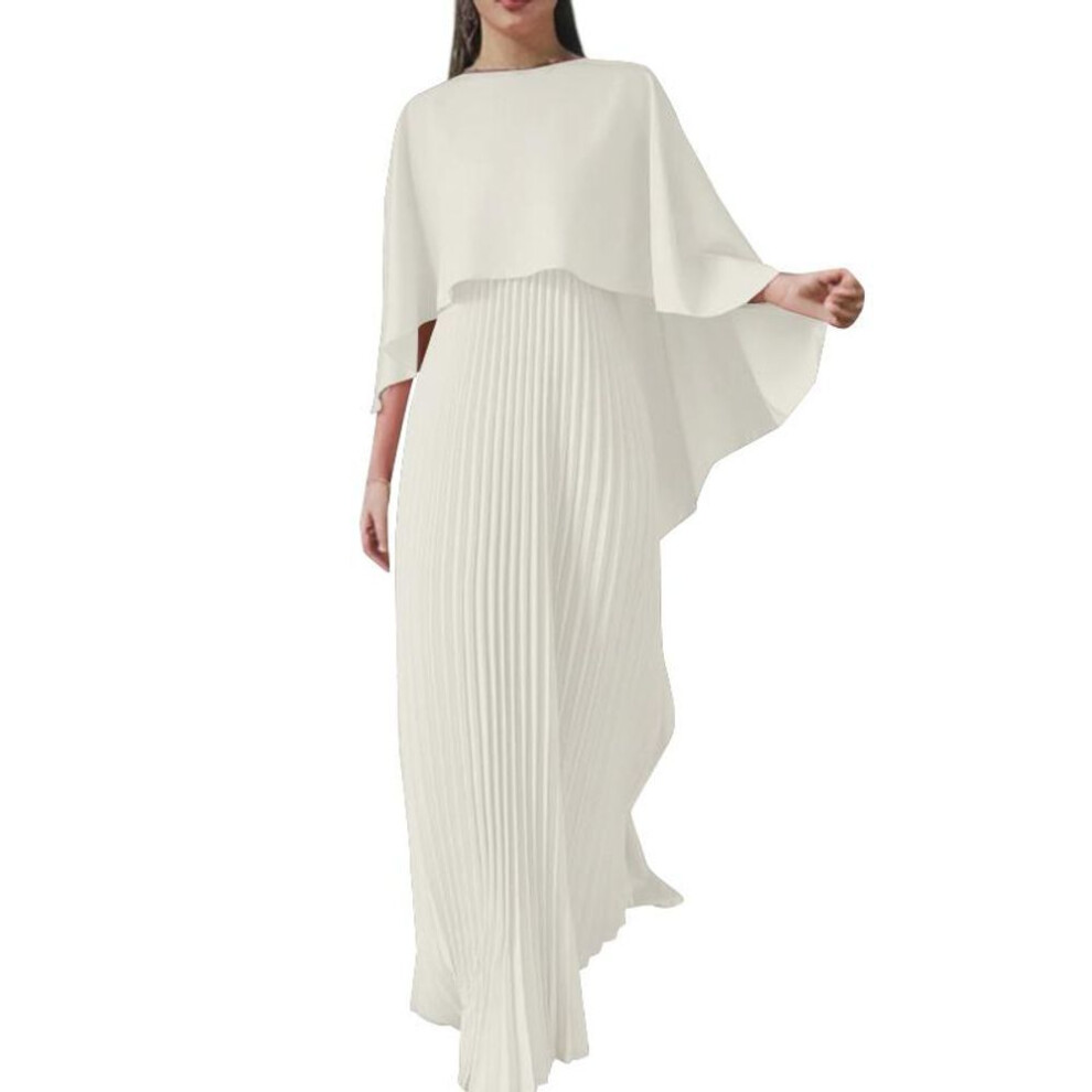 (beige, 2XL) ZANZEA Womens Casual Fake Two Piece Long Sleeve Pleated Long Dress