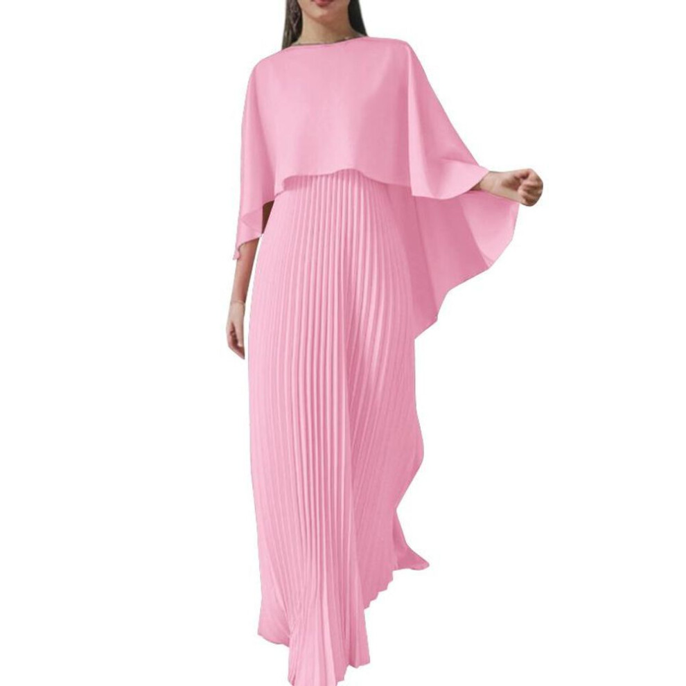 (pink, S) ZANZEA Womens Casual Fake Two Piece Long Sleeve Pleated Long Dress