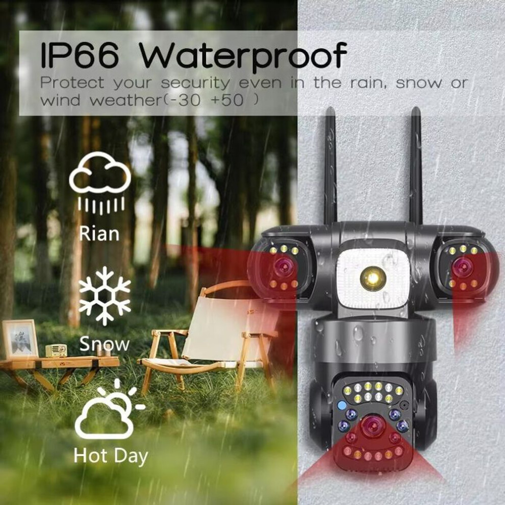 (3 Lens camera) Nibiok V380 Pro Camera Outdoor Waterproof Hd 15mp Wifi Ip Cctv Night Vision Two-way Intercom Smart Camera Pir Mobile Tracking Three Lens Camera