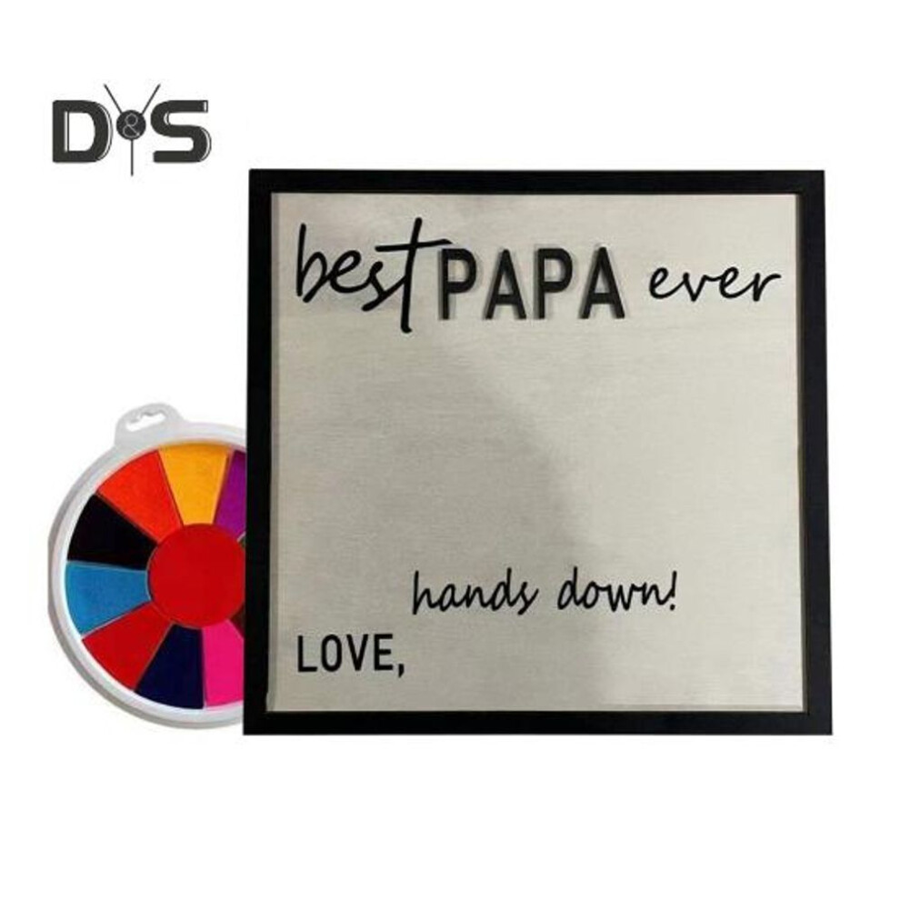 (as the picture, E) DIY Handprint Keepsake for Dad Best Dad Ever Wooden Plaque Desk Father And Kids Hands Down Sign for Daddy Papa Grandpa from Daughter Son Father's Day