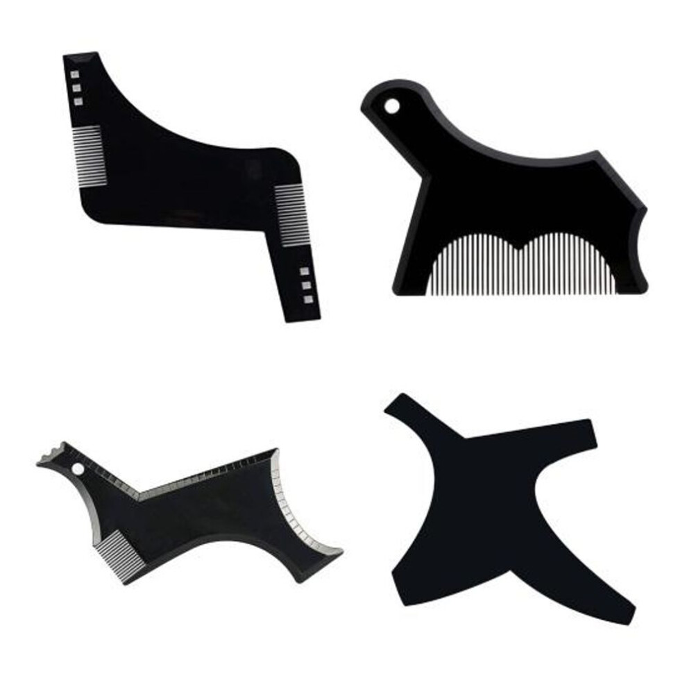 (black) 4pcs/set Men Beard Shaper Comb Tool Beard Lineup Guide Professional Facial Hair Goatee Whisker Styling Trimming Edging Shaping Template Stencil