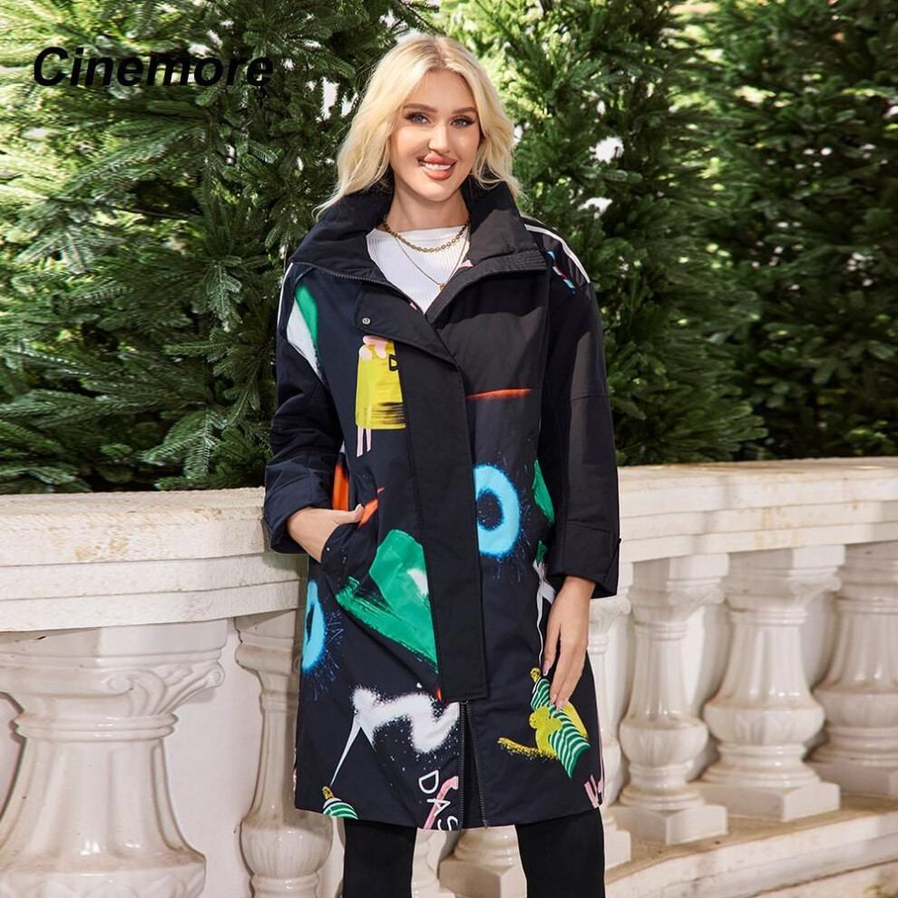 (black, M) Cinemore Autumn Trench Coat For Women Long Windbreaker Jacket Double Breasted Lapel Belted Classic Casual Female Tmd-327pv