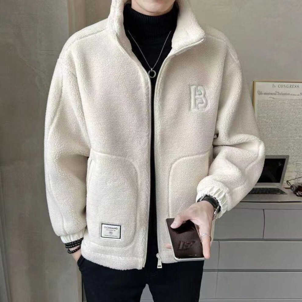 (off-white, 6XL (205-220 lbs)) "2023 Men's Korean Wool-Blend Coat, Velvet-Lined, Thick for Autumn/Winter - Trendy Casual Wear