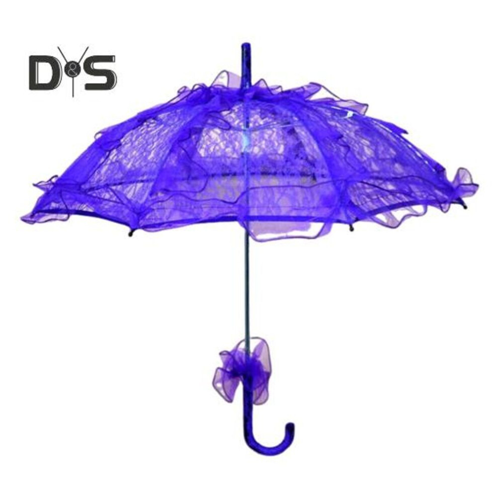 (purple, 56CM) Vintage Lace Embroidery Umbrella Long Handle Lightweight Decorative Umbrella Wedding Party Bridal Dance Stage Performance Parasol Photography Props