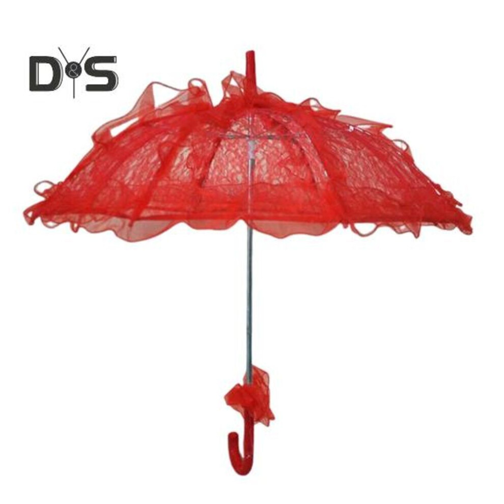 (red, 56CM) Vintage Lace Embroidery Umbrella Long Handle Lightweight Decorative Umbrella Wedding Party Bridal Dance Stage Performance Parasol Photography Props