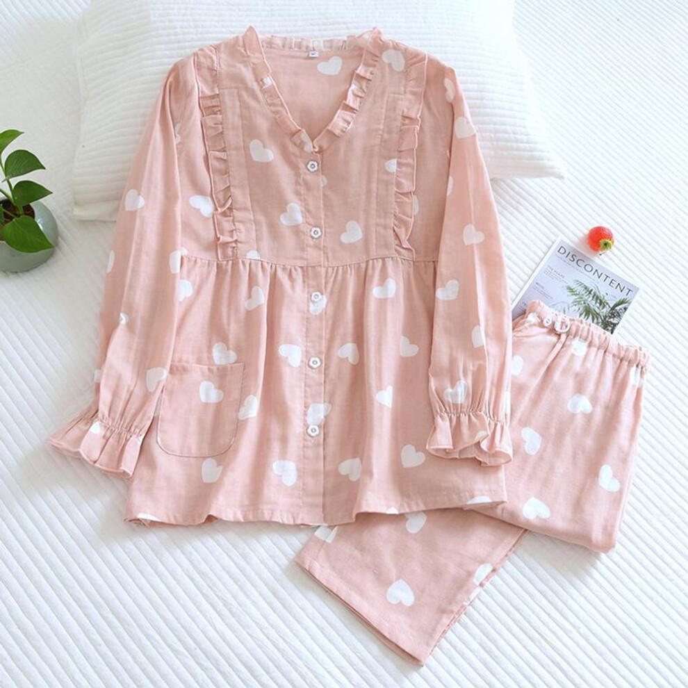 (pink, M) Pure Cotton Gauze Thin Kimono Nursing Pajamas Pregnant Women's Home Clothing