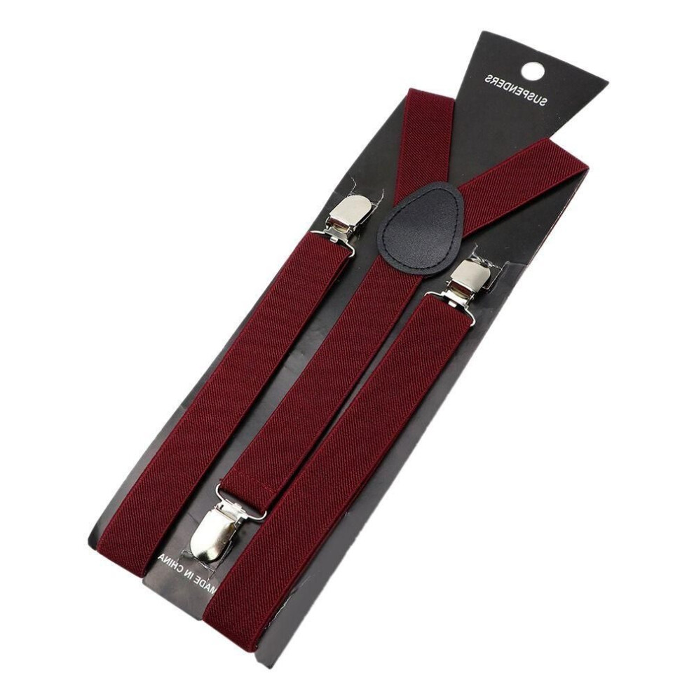 (wine red) Y Back Style Men Women Solid Color Unisex Suspenders Adjustable Straps Suspenders Braces Elastic
