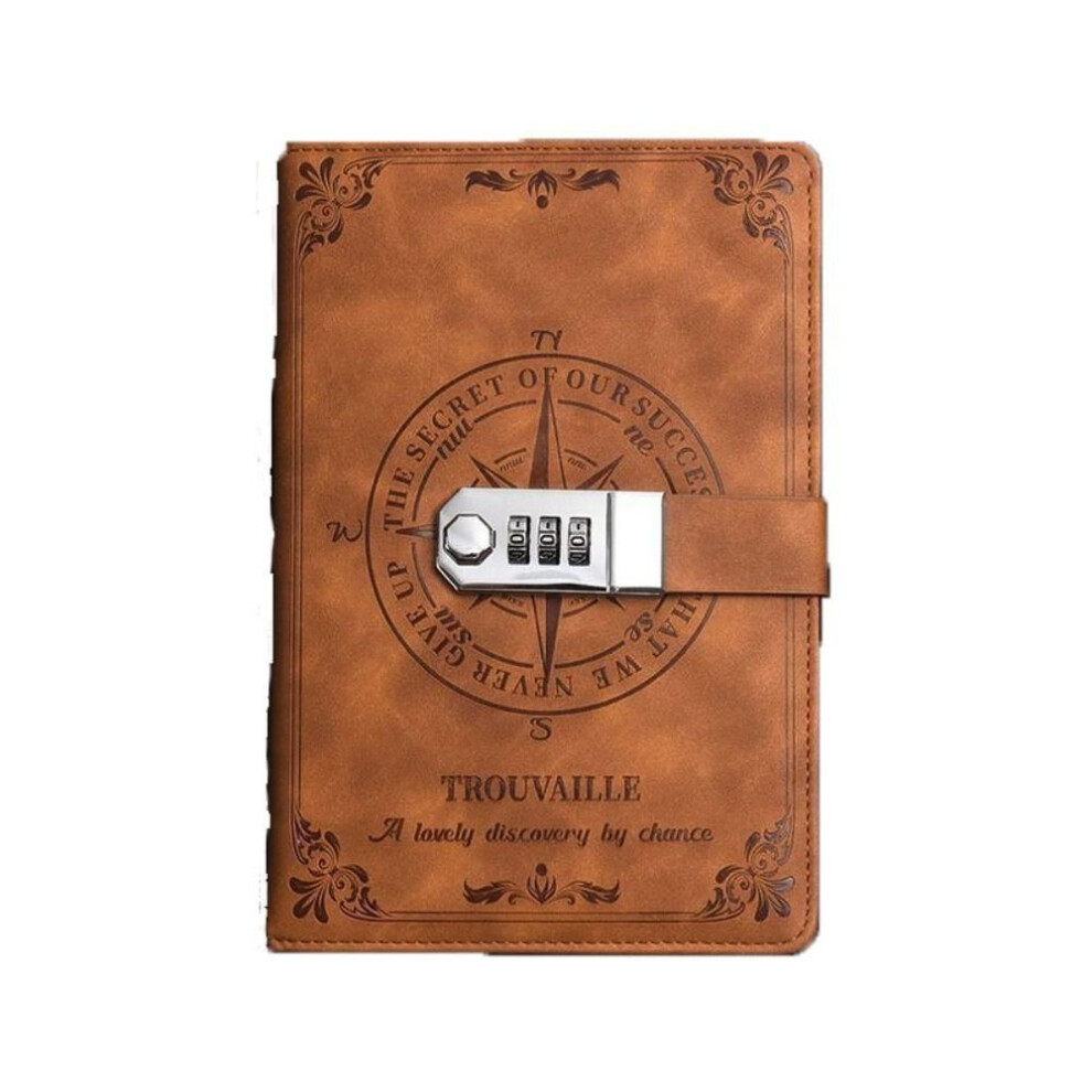 (brown) A5 Password Notebook Retro Secure Diary Binder Creative Hand Ledger  Office