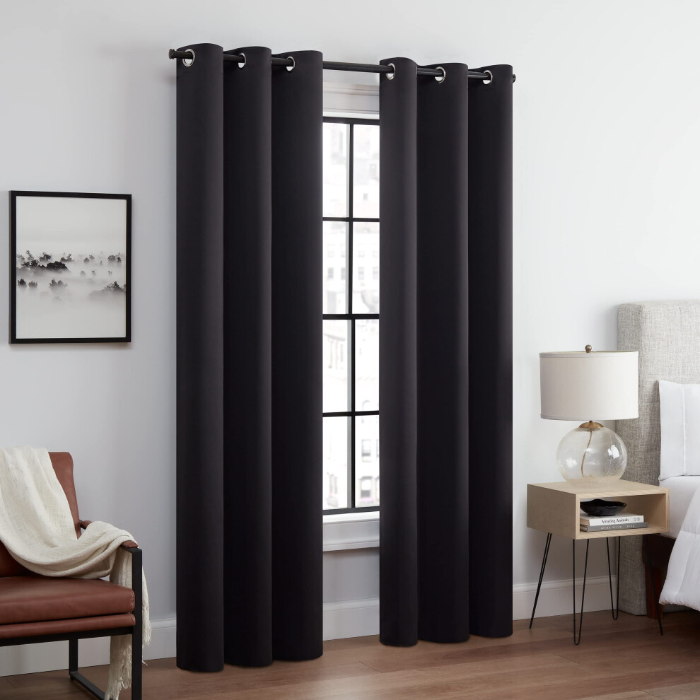 ECLIPSE Andover Solid Tripleweave Thermal Blackout Grommet Curtains for Bedroom 2 Panels  42 in x 54 in  Black-image-OPC-PFKVNPW-NEW